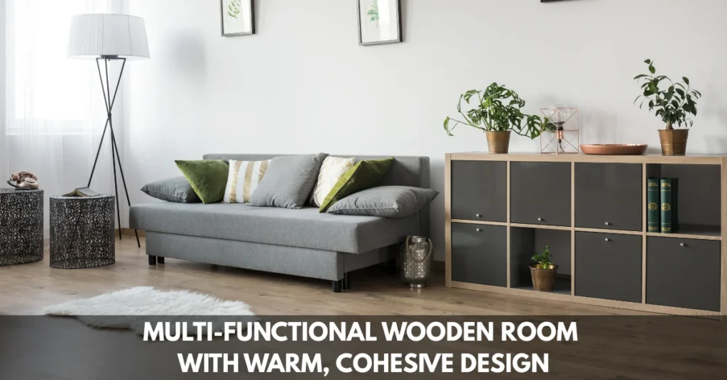 Multi-Functional Wooden Room with Warm, Cohesive Design