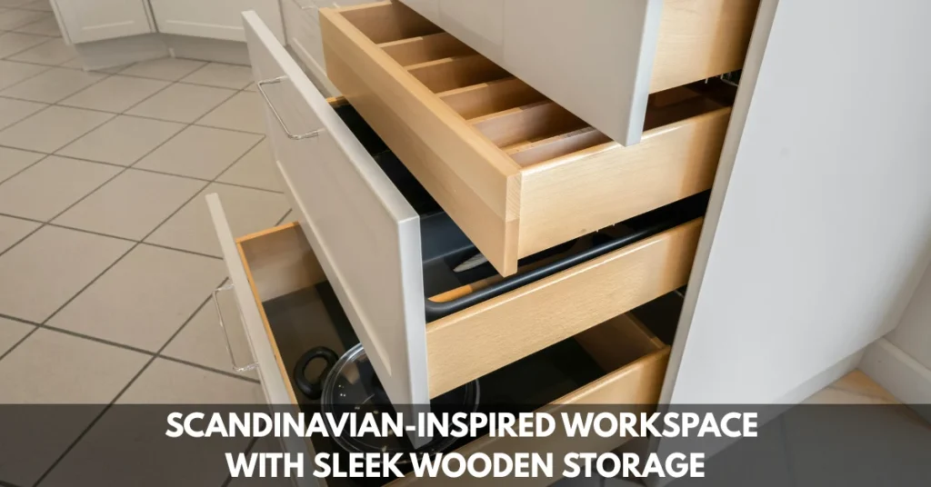 Scandinavian-Inspired Workspace with Sleek Wooden Storage